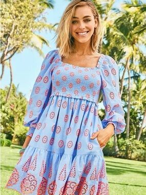 NWT Lilly Pulitzer Rainna  Smocked Eyelet Peri Dress M (Large) $278